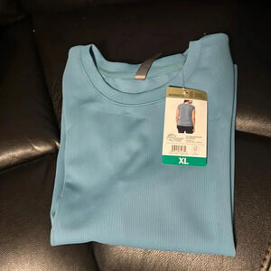 Mondetta Ladies' Soft Ribbed Short Sleeve Active Top, Adriatic Blue X-Large NWOT